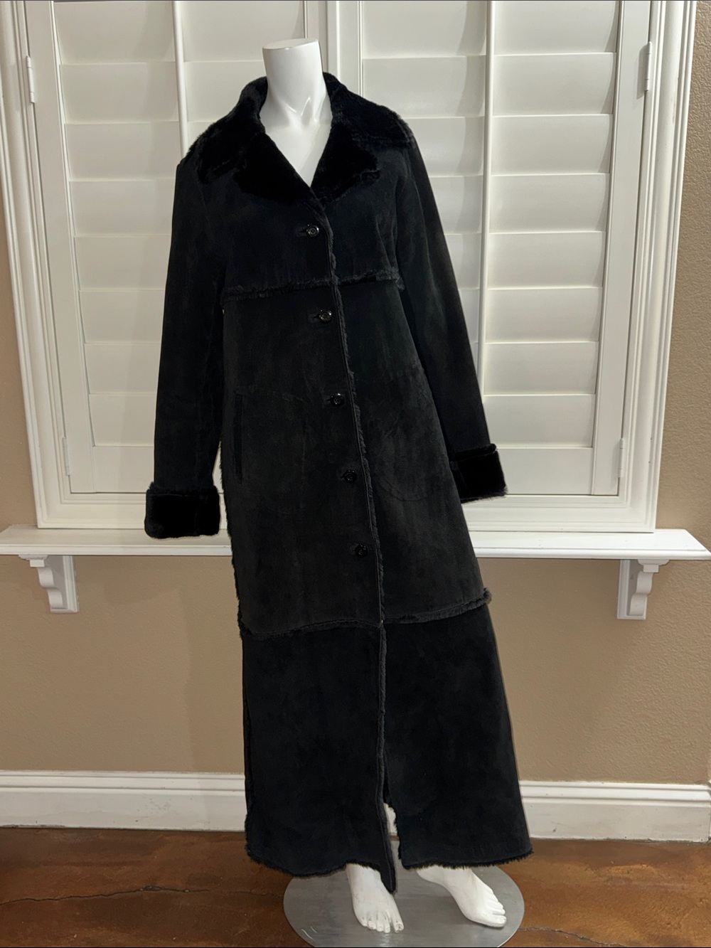 Express Vintage Y2K Maxi Leather Penny Lane Coat Black